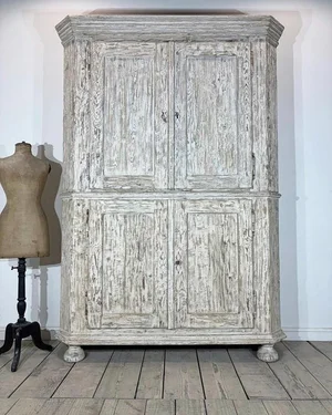 Superb Antique French/Swedish Original Painted Linen Cupboard